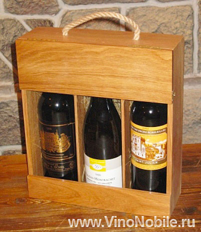 Подарочный деревянный ящик на 3 бутылки вина.